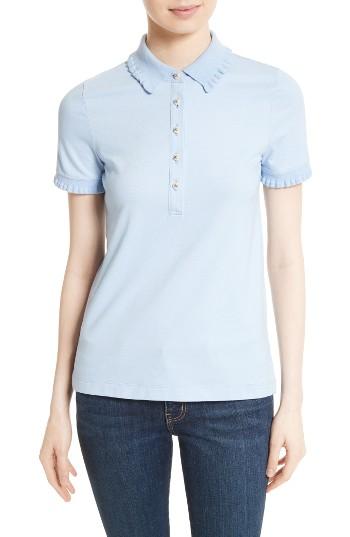 Women's Tory Burch Lacey Ruffle Stretch Pique Polo - Grey