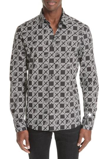Men's Versace Collection Geo Pattern Sport Shirt - Black
