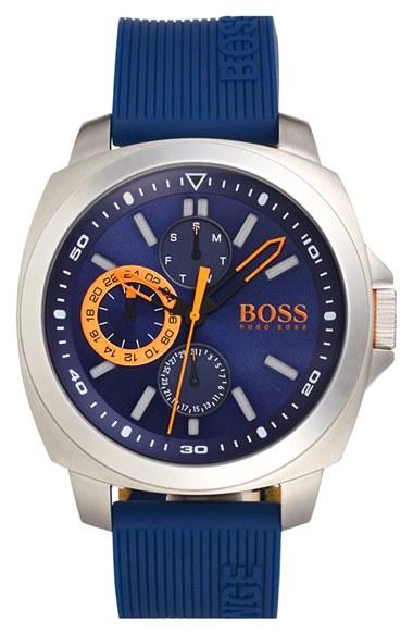 Men's Boss Orange 'brisbane' Multifunction Slicone Strap Watch, 49mm