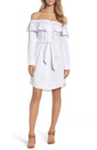 Women's Bardot Natalia Frill Off The Shoulder Shirtdress - White