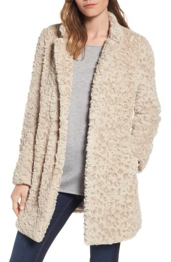 Petite Women's Kenneth Cole New York Faux Fur Coat P - Beige