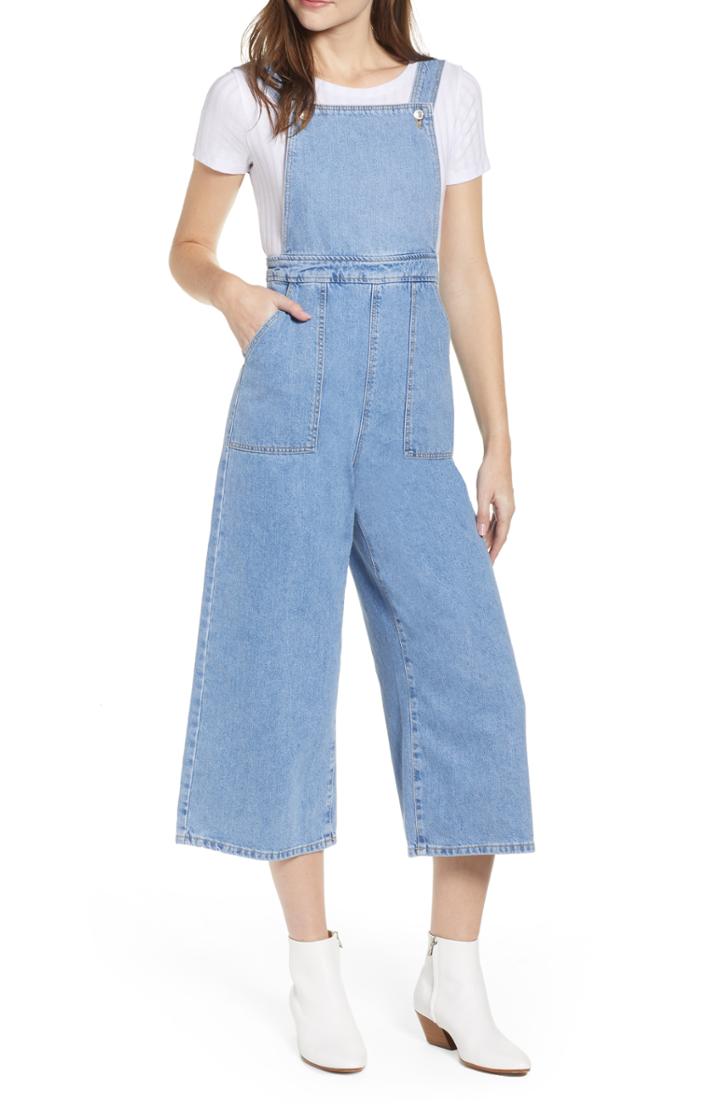 Women's Topshop Wide Leg Crop Overalls Us (fits Like 0) - Blue