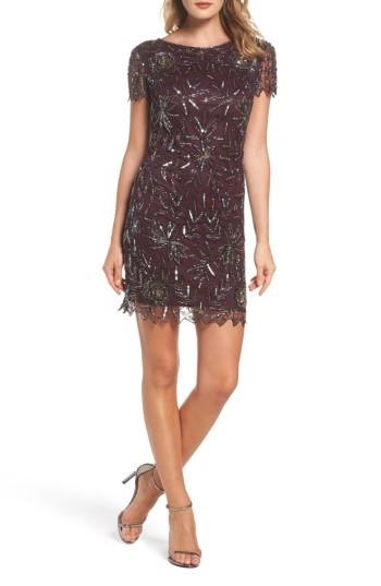 Women's Pisarro Nights Floral Beaded Shift Dress - Burgundy