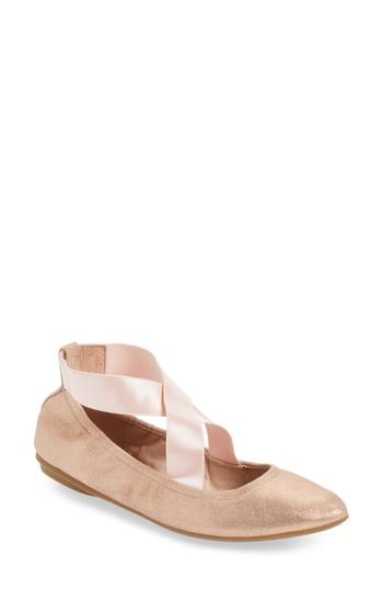 Women's Taryn Rose Edina Strappy Ballet Flat .5 M - Metallic