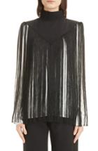 Women's Givenchy Mock Neck Fringe Silk Top Us / 36 Fr - Black
