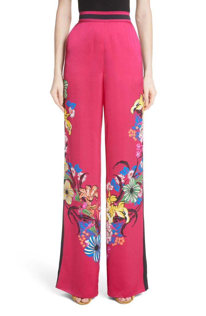 Women's Etro Lily Print Satin Pants Us / 42 It - Pink