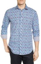 Men's Bugatchi Shaped Fit Geo Print Sport Shirt - Blue/green