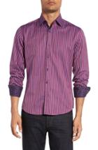 Men's Stone Rose Trim Fit Bird's-eye Stripe Sport Shirt - Purple