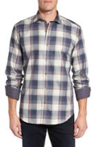 Men's Bugatchi Shaped Fit Plaid Sport Shirt - Grey