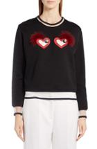 Women's Fendi Beating Hearts Sweater With Genuine Fox Fur Trim