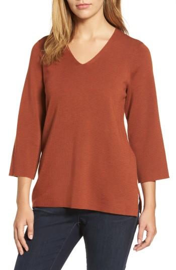 Women's Eileen Fisher Merino Wool V-neck Top - Red