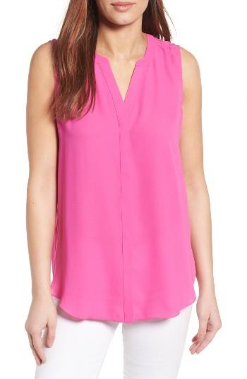 Women's Nydj Print Pleat Back Sleeveless Split Neck Blouse - Black