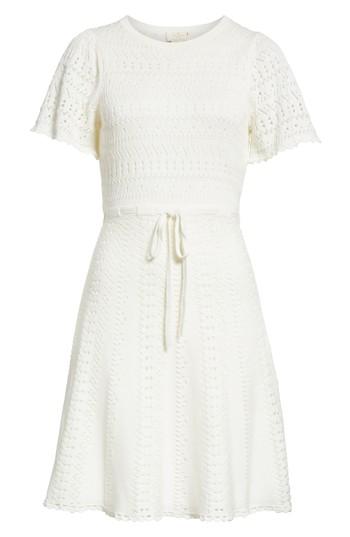 Women's Kate Spade New York Flutter Sleeve A-line Knit Sweater Dress, Size - Ivory