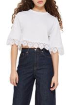 Women's Topshop Boxy Lace Trim Top Us (fits Like 0) - White