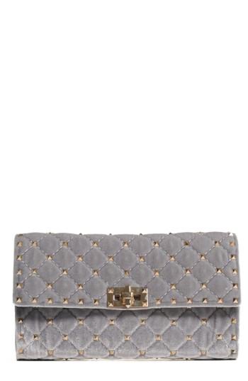Valentino Rockstud Velvet Clutch - Grey