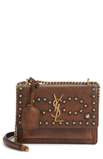 Saint Laurent Small Sunset Studded Vintage Leather Shoulder Bag - None