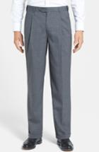 Men's Berle Self Sizer Waist Pleated Wool Gabardine Trousers X Unhemmed - Grey