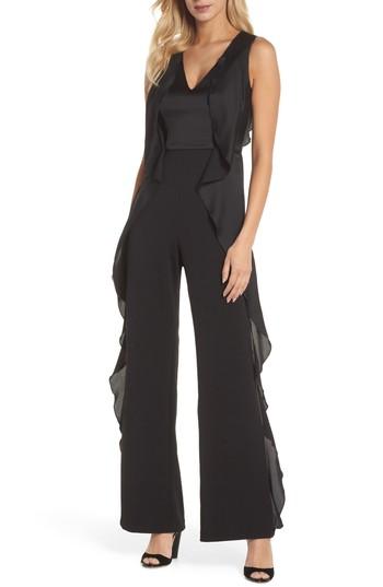 Women's Adrianna Papell Cascade Ruffle Trim Jumpsuit - Black