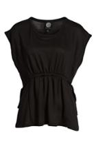 Petite Women's Bobeau Cinched Waist French Terry Top P - Black
