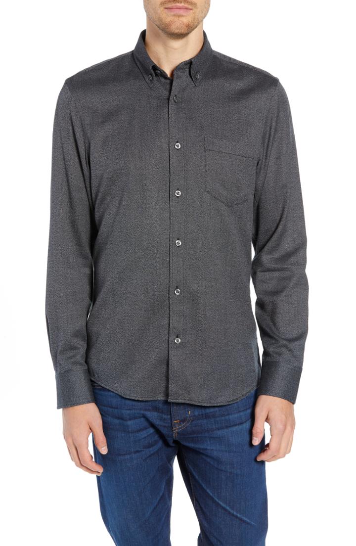 Men's Nordstrom Men's Shop Slim Fit Herringbone Sport Shirt - Black