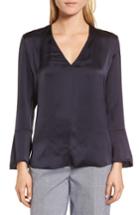 Women's Lewit V-neck Hammered Satin Blouse - Blue