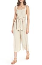Women's Bp. Linen Blend Tie Front Crop Jumpsuit, Size - Beige