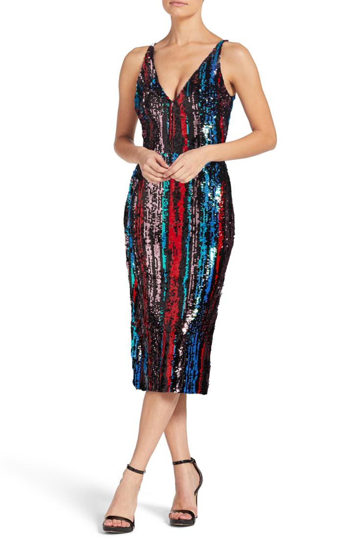 Women's Dress The Population Margo Plunge Neck Sequin Dress, Size - Red