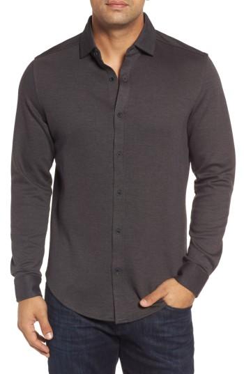 Men's Bugatchi Trim Fit Heathered Knit Sport Shirt - Grey