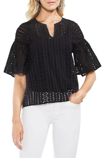 Women's Vince Camuto Ruffle Sleeve Eyelet Top, Size - Black