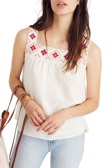 Women's Madewell Embroidered Island Tank, Size - Ivory