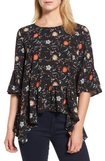 Women's Gibson Ruffled Handkerchief Hem Top - Black