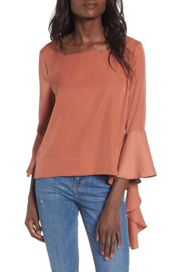 Women's J.o.a. Ruffle Sleeve Top - Brown