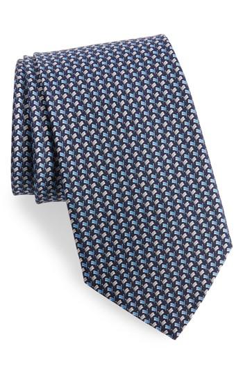 Men's Salvatore Ferragamo Edda Geometric Silk Tie, Size - Blue