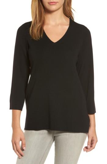 Women's Eileen Fisher Merino Wool V-neck Top - Black