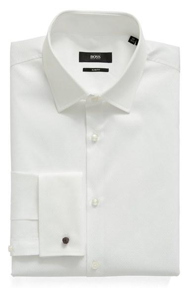 Men's Boss Trim Fit Solid French Cuff Tuxedo Shirt .5 - White
