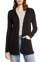 Women's Halogen Mix Stitch Open Front Cardigan, Size - Black