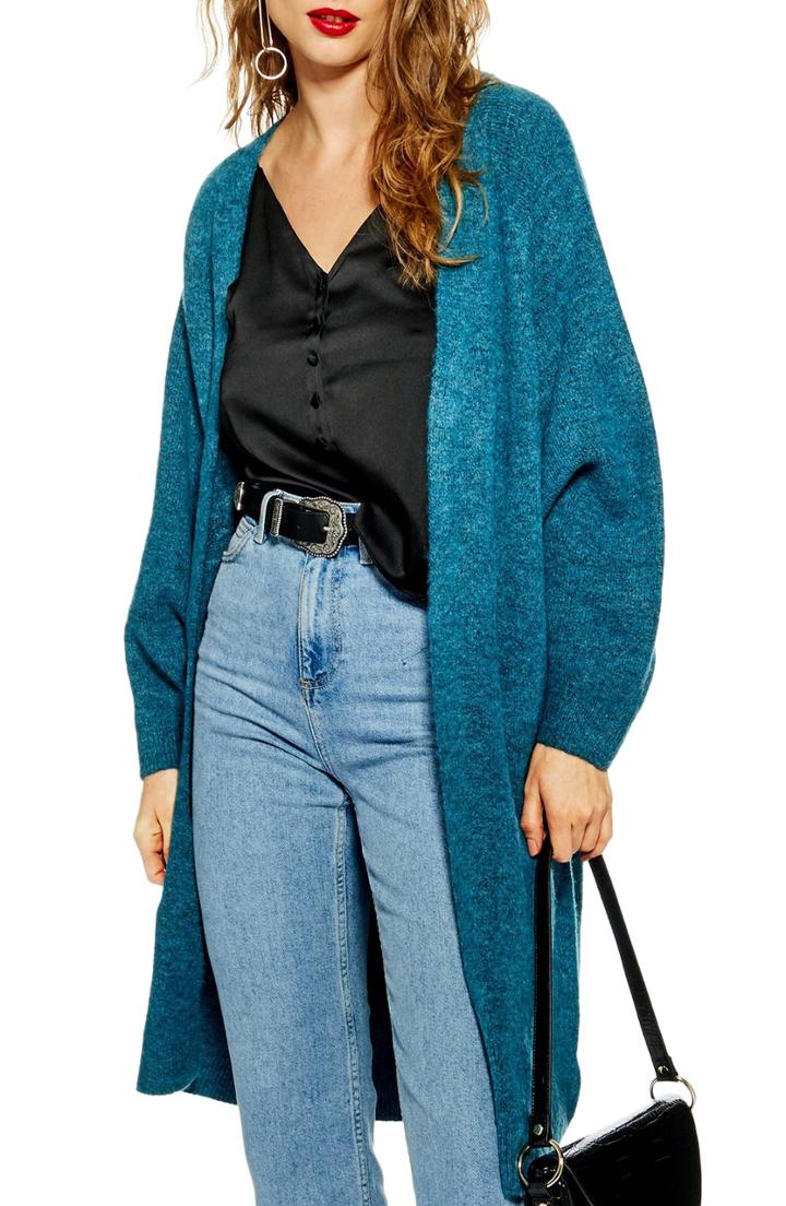 Women's Topshop Oversized Long Cardigan - Blue/green