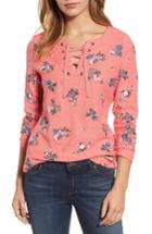 Women's Caslon Lace-up Neck Floral Embroidered Sweatshirt - Coral