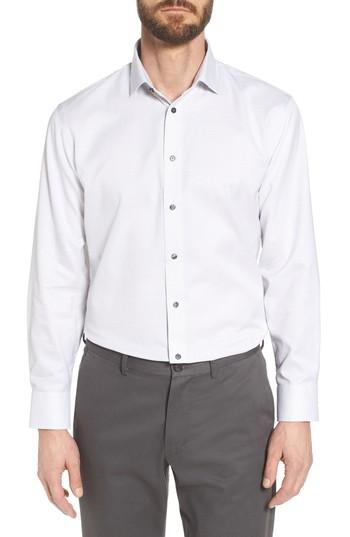 Men's Calibrate Trim Fit Dot Dress Shirt 32/33 - White