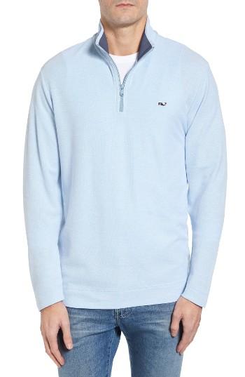 Men's Vineyard Vines Reverse Oxford Quarter Zip Pullover, Size - Blue