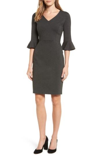 Petite Women's Halogen Ruffle Sleeve Ponte Sheath Dress P - Grey