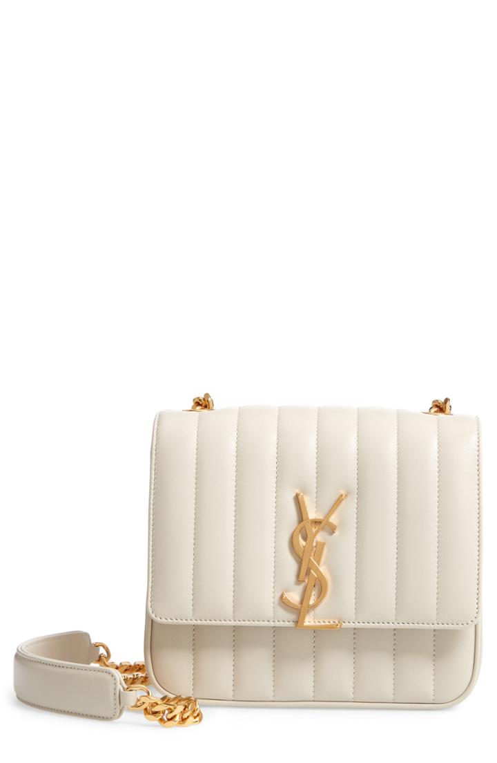 Saint Laurent Medium Vicky Leather Crossbody Bag - Ivory