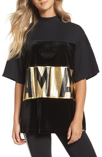 Women's Adidas Oversize Velvet Sweater Tee - Black