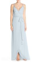 Women's Ceremony By Joanna August 'parker' Twist Strap Chiffon Wrap Gown - Blue