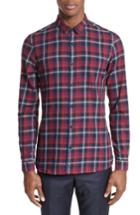 Men's The Kooples Contrast Piping Plaid Sport Shirt - Red