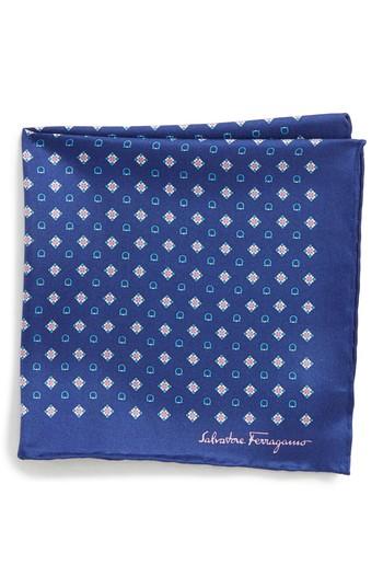 Men's Salvatore Ferragamo Edison Medallion Silk Pocket Square, Size - Purple