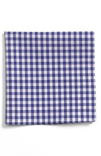 Men's 1901 Gingham Cotton Pocket Square, Size - Blue
