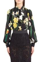 Women's Dolce & Gabbana Daffodil Print Tie Neck Silk Blouse Us / 38 It - Black