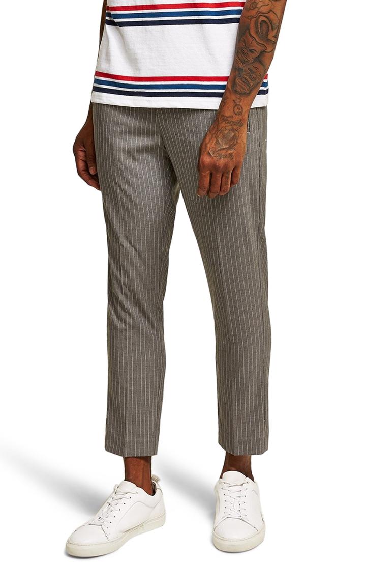 Men's Topman Pinstripe Jogger Pants 34 - Grey