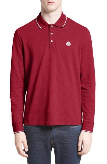 Men's Moncler Maglia Long Sleeve Polo - Red